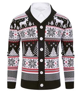 Cardigan pour homme à col en V avec imprimé flocon de neige et renne, pull tricoté à manches longues, vêtement d'hiver, cardigan noir pour homme - Product Image 1