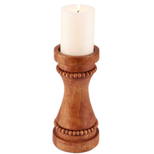 Natural Brown Wooden <b>Candle</b> Holder <b>Set</b> of 2 Decorative Beaded Pillar Stand Rustic Table Decor Accent for Home Office and <b>Gift</b> - Product Image 4