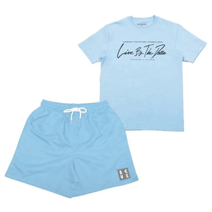 2025 hommes vert Fluorescent Nylon Spandex T-shirt personnalisé transfert de chaleur Logo à manches courtes col T-shirt réfléchissant Shorts costume - Product Image 4