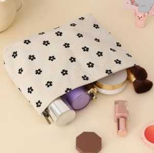 Trousse de maquillage en toile de coton double face écologique avec logo personnalisé pochette d'accessoires portable de grande capacité fermeture éclair mignon rayé - Product Image 3