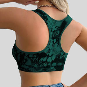 <b>Strapless</b> Breathable High Quality Medium <b>Support</b> Tie Dye Printed Seamless Shockproof Yoga Sports Bra Front Lightweight - Product Image 2