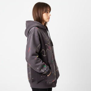 Sweat à capuche personnalisé Unfelt avec impression sérigraphique effet soleil, fermeture éclair intégrale, 100% coton, polaire haute densité, pour un look décontracté ou streetwear, unisexe. - Product Image 5