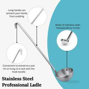 Cucharones de acero inoxidable ergonómicos resistentes a granel con mango largo para revolver porciones que sirven sopas - Product Image 2