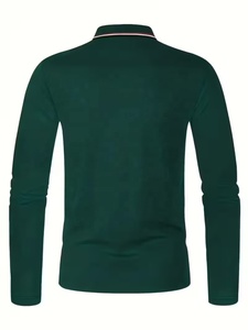 Custom Logo Men's Green Long Sleeve Rugby Polo Shirt With Front Logo Breathable Casual Sport Style Button <b>Down</b> Collar - Product Image 2