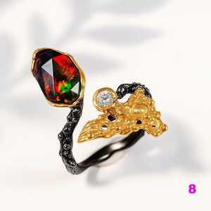 Anillo de Ópalo Negro Fuego, Certificado IGI, Joyería de Boda Diseñada para Uso Romántico, Brillo de Pasión Profunda, Clásico y Atemporal - Product Image 3