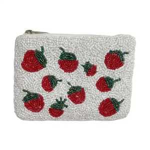 Glittery beaded coin purse with fun champagne <b>bottle</b> motif zipper top closure and sparkling accents for festive occasions - Product Image 1