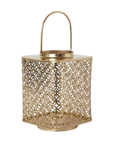 Linterna de hierro de metal superventas con mango, soporte de vela de diseño moderno de Color dorado y votivo para decoración navideña - Product Image 1