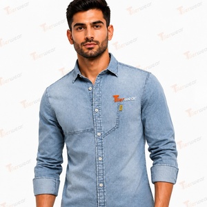 Camisas de mezclilla para hombre al por mayor, camisas casuales personalizadas con botones, camisas de trabajo de mezclilla de algodón de manga larga, fabricante de camisas de moda. - Product Image 6
