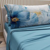 Parure de draps moderne 6 pièces en microfibre, draps unis, taies d'oreiller imprimées, 300 fils/cm², rafraîchissante, infroissable, anti-boulochage