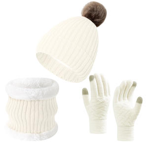 Ensemble trois pièces pour homme et femme, écharpe, gants et bonnet en laine tricotée, doublure en polaire thermique, épaissi pour l'hiver - Product Image 3
