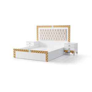 Ensemble de chambre à coucher moderne Alyans Gold 160X200 en MDF, lit de luxe pour hôtels, modèle ALYANSBEDROOM01, fabriqué en Turquie - Product Image 1