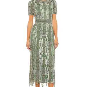 Elegante lentejuelas con cuentas y cuentas hombro Aline cuerpo forma una manga vestido de noche vestido de fiesta vestido largo - Product Image 1