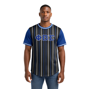 Phi Beta Sigma Noir Pinstripe Pull Baseball Jersey 100% Polyester Mesh Grec Fraternité Vêtements T Shirt avec Broderie - Product Image 1