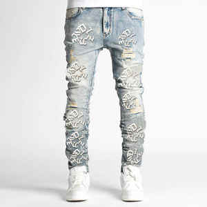 Pantalons confortables en denim pour hommes prix de gros coupe décontractée streetwear urbain support de marque en usine en vrac - Product Image 1