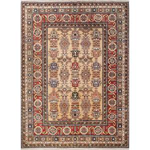 Alfombra de Lana Anudada a Mano Aalam, Diseño de Medallón Rojo Naranja, Kilim Rectangular de 9x12, Abstracta, Hecha a Mano para Adolescentes, para Entrada o Pasillo - Product Image 1