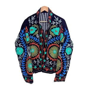 Blue Suzani Embroidery <b>Jacket</b> Velvet Suzani Coat Bohemian <b>Jacket</b> Winter <b>Jacket</b> Coat Floral <b>Jacket</b> For Women <b>Hippie</b> Short <b>Jacket</b> - Product Image 1