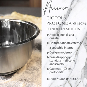 Set di ciotole antiscivolo in acciaio inossidabile con Base in Silicone 18X18X11 cm Design per nidificazione lucidato per cucina di casa per insalate - Product Image 6