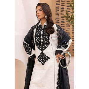 Ensemble 3 pièces non cousu en jacquard brodé et satin, avec dupatta en soie brûlée FE-52082 - Product Image 6
