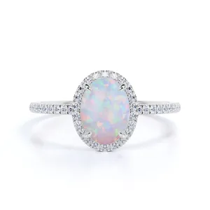 แหวนหมั้นโอปอลสีขาวรูปวงรีน่ารักสำหรับผู้หญิงเครื่องประดับเงิน925แฟชั่นวินเทจแหวนแต่งงาน