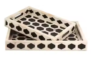 Bandeja de servicio antigua, bandeja de incrustaciones de hueso hecha a mano india con diseño de resina Floral para decoración del hogar, almacenamiento de cocina, servicio de comida de lujo - Product Image 3