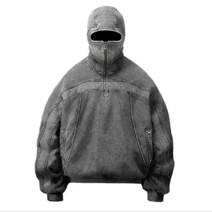 Sweat à capuche ninja avec fermeture éclair intégrale, motif personnalisé et plusieurs options de couleurs, vintage, délavé, usé, pour hommes, haute qualité - Product Image 1