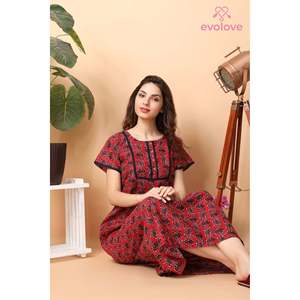 Chemise de nuit longue Evolve pour femme, super confortable, bordeaux, en coton imprimé, décontractée, avec taille élastique, idéale pour l'été - Product Image 3