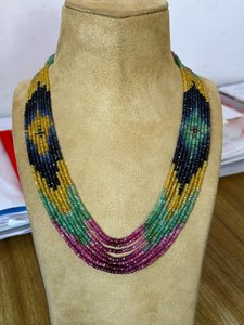Tự nhiên Ruby Emerald đa Sapphire Vòng cổ, đa đá quý đính cườm Choker Vòng cổ, 2.50 - 3 mm mặt hạt 9 sợi - Product Image 3