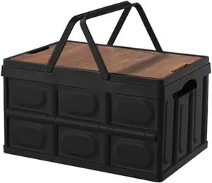 Có thể gập lại lưu trữ thùng với xử lý và bìa và lót chống thấm nước cho ghế ngoài trời, picnic chopping Board (30L, Đen)