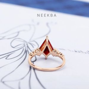 8*11mm forma de cometa rubí cultivado en laboratorio 10K anillo de oro sólido estilo Art Deco anillo de compromiso de piedras preciosas Tono de Metal personalizable/pureza - Product Image 5