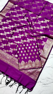 Conjunto de 3 Piezas de Seda Katan Banarasi Tradicional y Moderno para Mujer, Salwar Kurti Sin Costuras, Cómodo para Eventos, Bodas y Fiestas - Product Image 4
