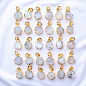 DIY Birthstone Rainbow <b>Moonstone</b> Flat Gemstone Charm Pendant Gold Electroplated Wholesale Lot Charm Jewelry Making Supply - Product Image 1