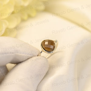 Meilleure vente bague pour femme en argent sterling 925 solide 10x10mm Quartz fumé damier coupe lunette réglage or rose fait à la main fin - Product Image 5