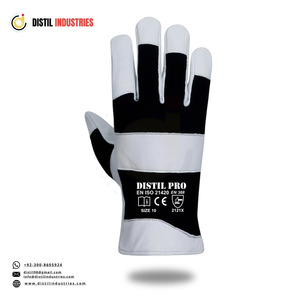 Gants de travail en cuir de chèvre assemblé avec dos en tissu coton interlock respirant, gants de conduite en cuir confortables pour la sécurité des mains - Product Image 2