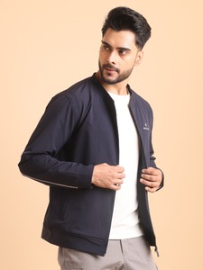 Chaqueta Bomber de lana azul marino Premium para hombre de talla grande, máxima comodidad y elegancia atemporal para mejorar el estilo - Product Image 3