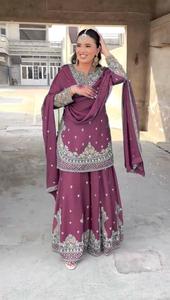 Traje Salwar Kameez de Seda Chinon Gruesa para Mujer con Bordado de Lentejuelas e Hilos Múltiples, Ropa de India y Pakistán, Traje de Moda - Product Image 3