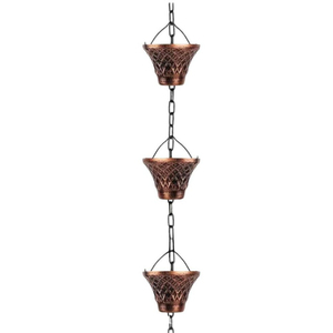 Chaîne de pluie en fer martelé artisanal de couleur cuivre de qualité supérieure, chaîne de pluie décorative pour la maison et le jardin - Product Image 5