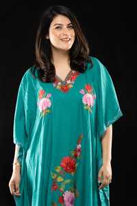 Caftán bohemio de alta moda europea, modesto, manga tres cuartos, cuello en V, hasta el suelo, patrones bordados a mano, tejido Natural - Product Image 3