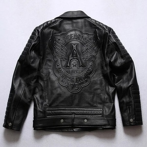 Veste en cuir véritable de vachette de Styles de motard d'automne grande taille manteau en cuir de moto court pour hommes - Product Image 2
