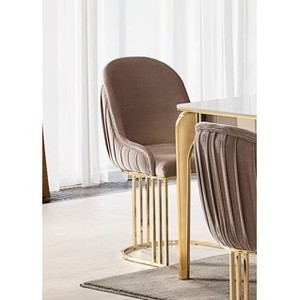Chaise de salle à manger moderne en métal doré Athome Istanbul avec dossier en cuir PU, design contemporain pour la maison, le bureau et l'hôtel - Product Image 2