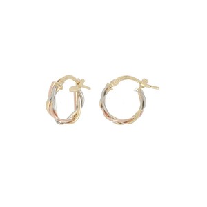 Pendientes de Aro Estilo Trenzado de Alta Calidad al por Mayor, Tres Colores, Tres Tubos, 10 mm, Chapados en Oro de 18K, Plata de Ley 925 - Product Image 1