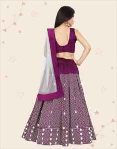 Lehenga Choli Estilo Bollywood para Niñas de Shoryam Fashion |   Conjunto Étnico con Estampado Geométrico para Niños |   Ropa Festiva Morada para Niños Pequeños y Adolescentes - Product Image 2
