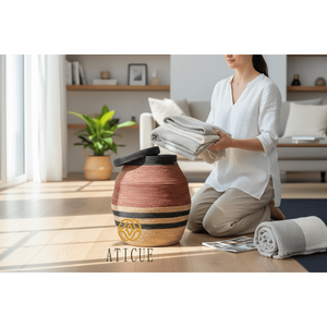 Cesta Multiusos ATICUE de 9x20 Pulgadas, Forma de Surahi, Tejida a Mano, con Tapa, para Almacenamiento Decorativo en la Sala de Estar - Product Image 1