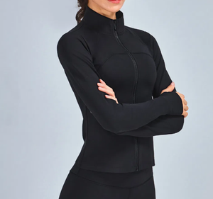 Personnalisé Haute Élastique Femmes Vintage Tricoté Zip Coupe-Vent Compression Slim Fit Sans Couture Yoga Gym Veste Active Fitness Workout - Product Image 4