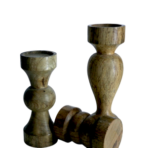 Bougeoir vintage en bois rustique de grande taille Bougeoir à pilier en bois décoratif pour décoration de centre de table de Noël - Product Image 2