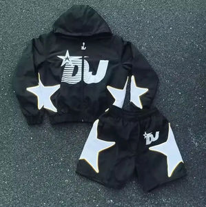 Men's Custom-Made Plus Size Windbreaker <b>Short</b> Set Solid Pattern Polyester Nylon Tracksuit <b>Zip</b>-up Feature Windproof Sweatsuit - Product Image 5