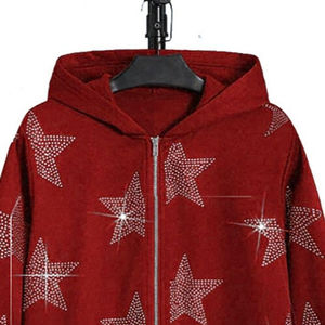 Sweat à capuche unisexe de haute qualité coupe strass coudre personnalisé doublé hiver grande taille hommes blanc sweats à capuche strass - Product Image 3