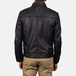 Men's ODM Genuine <b>Sheepskin</b> Leather <b>Jacket</b> Inferno Black Reversible Coat with Wool XS to 6XL Sizes for Autumn Season - Product Image 5