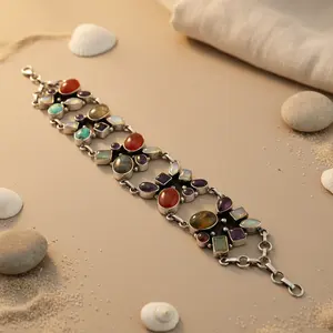 925 Silver Multi-Gemstone Statement <b>Bracelet</b> for Women Fashion Jewelry <b>Sets</b> - Product Image 1