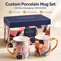 Ensemble de tasses en porcelaine avec logo personnalisé, boîte cadeau, OEM ODM, vente en gros, tasse à café haut de gamme, poignée dorée, cadeau d'entreprise, fournisseur direct d'usine
