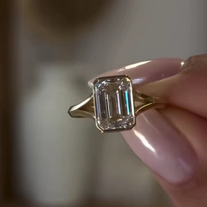 6x9มม. มรกตตัดแหวนเพชร CZ แหวนหมั้นวงแหวนแยกกรอบสีเหลืองทองชุบ925เครื่องประดับเงินขายส่ง - Product Image 2